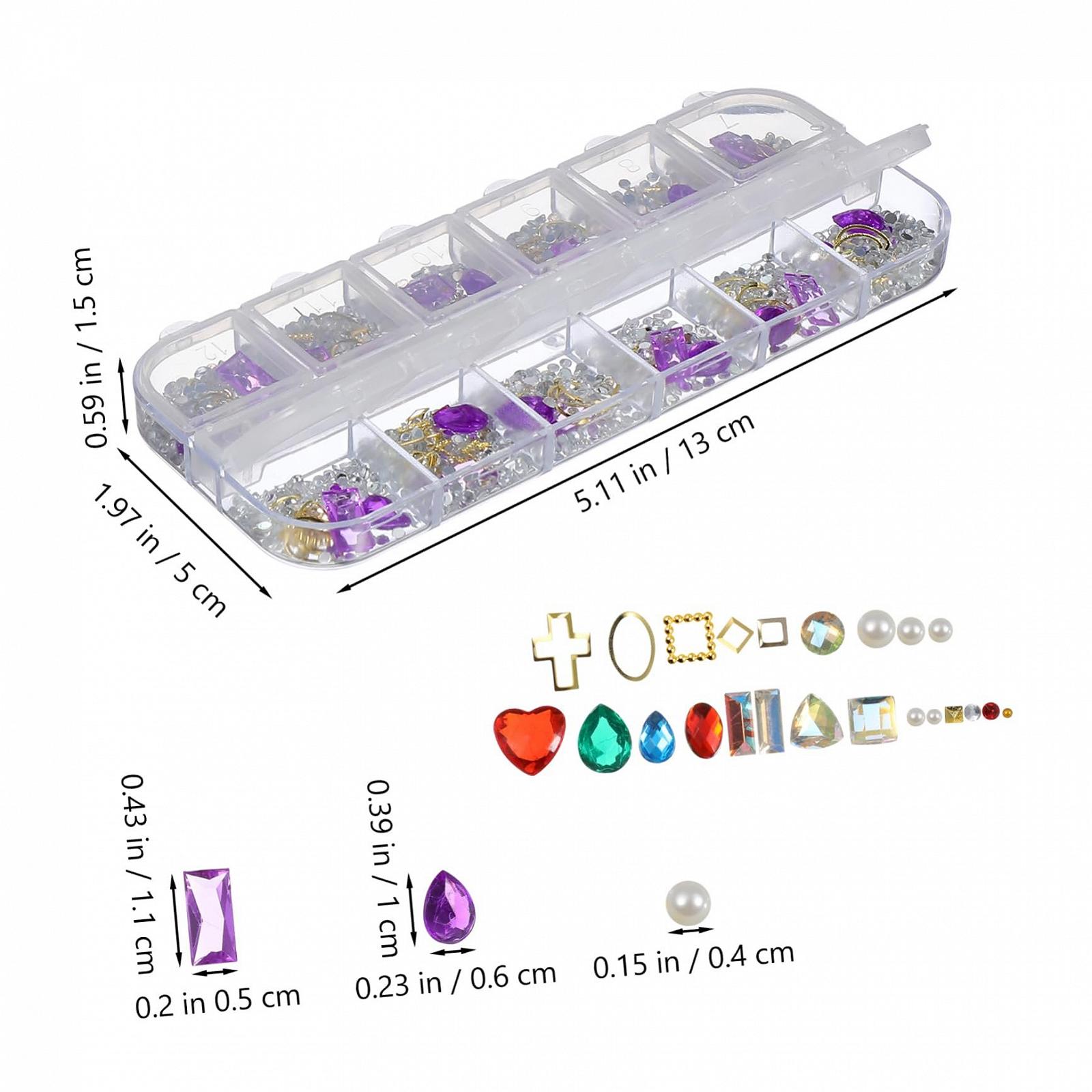 Стразы для ногтей Tofficu, 12 секций в коробках с ячейками для творческого дизайна ногтей, универсальные стразы для маникюра, подходят для натуральных и искусственных ногтей, фото №2