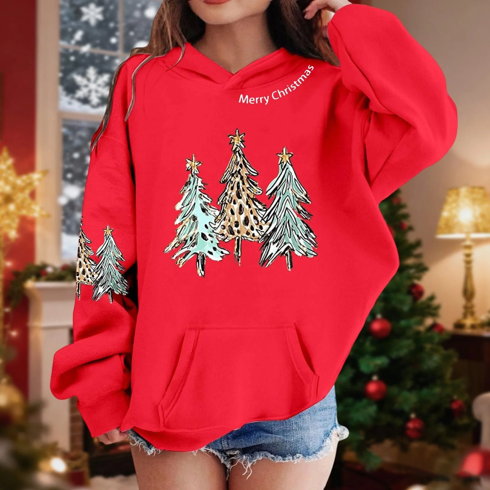 Толстовка з капюшоном для дівчат з принтом, довгий рукав, вільний крій, фото №3