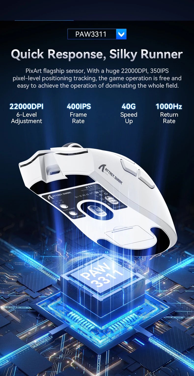 Мышь Attack Shark X11SE White 22000DPI PAM3311 Wireless Bluetooth, фото №11