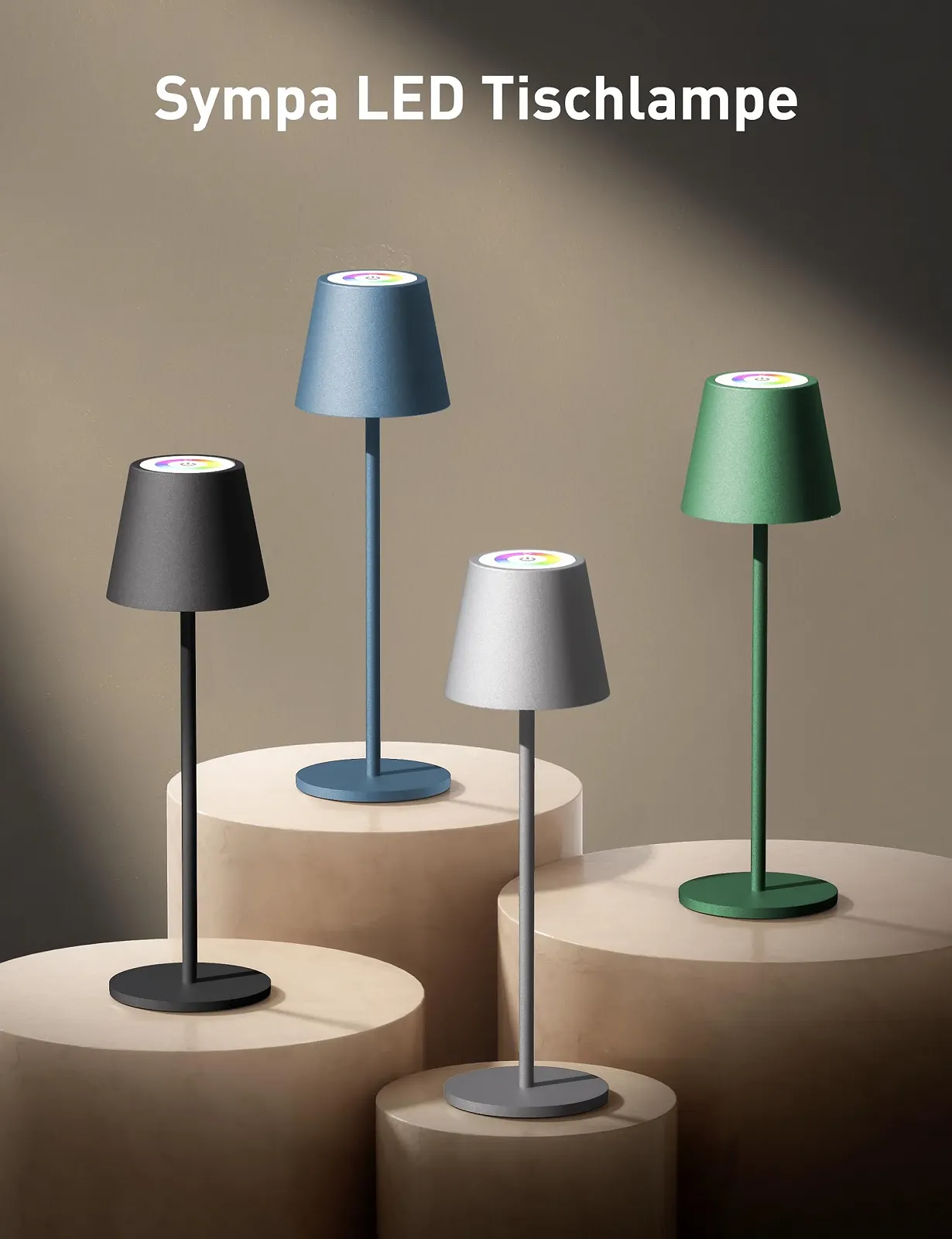 Світлодіодна настільна лампа Sympa бездротова вулична сенсорна RGB сіра, фото №7