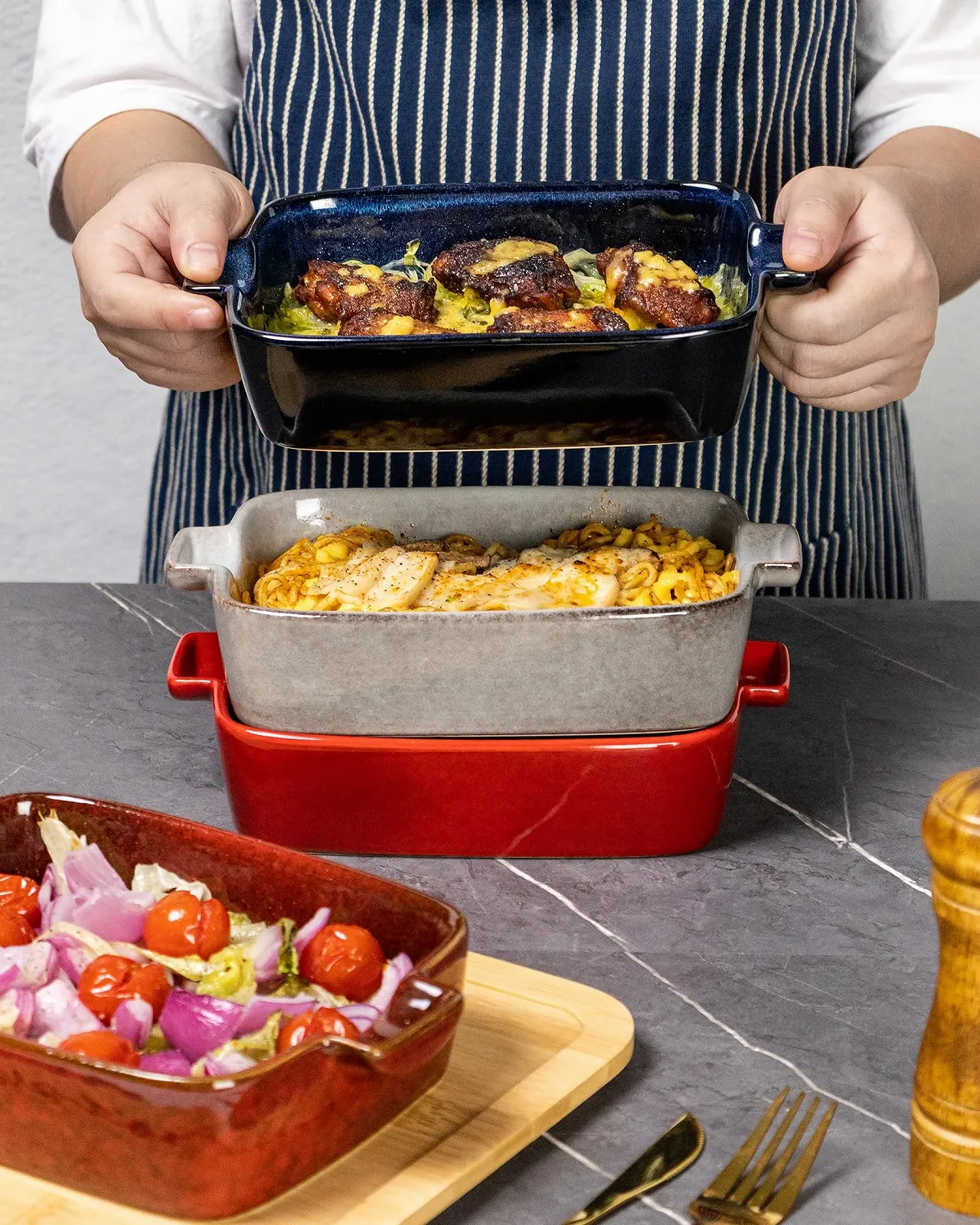 Набор форм для запекания HENXFEN LEAD 4 шт. керамические прямоугольные четыре цвета, фото №3