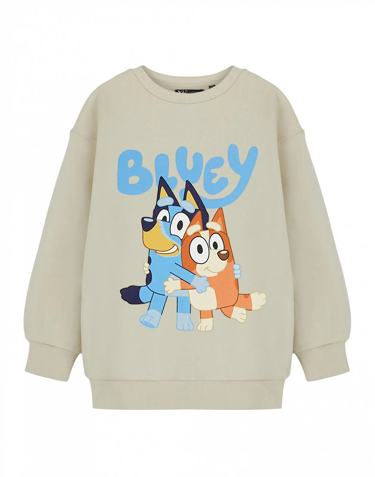 Футболка с длинным рукавом BlueY und Bingo Kids Beige Cartoon Graphic; Классический повседневный пуловер с круглым вырезом для детей, бежевый, фото №1