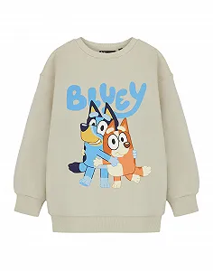 Футболка с длинным рукавом BlueY und Bingo Kids Beige Cartoon Graphic; Классический повседневный пуловер с круглым вырезом для детей, бежевый - Фото 1