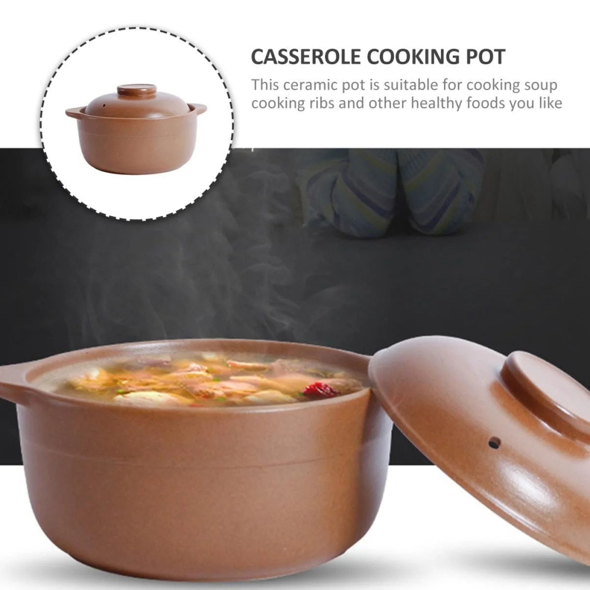 Керамічна каструля термостійка для газової плити без покриття для супів та тушкування рівномірне нагрівання, фото №3