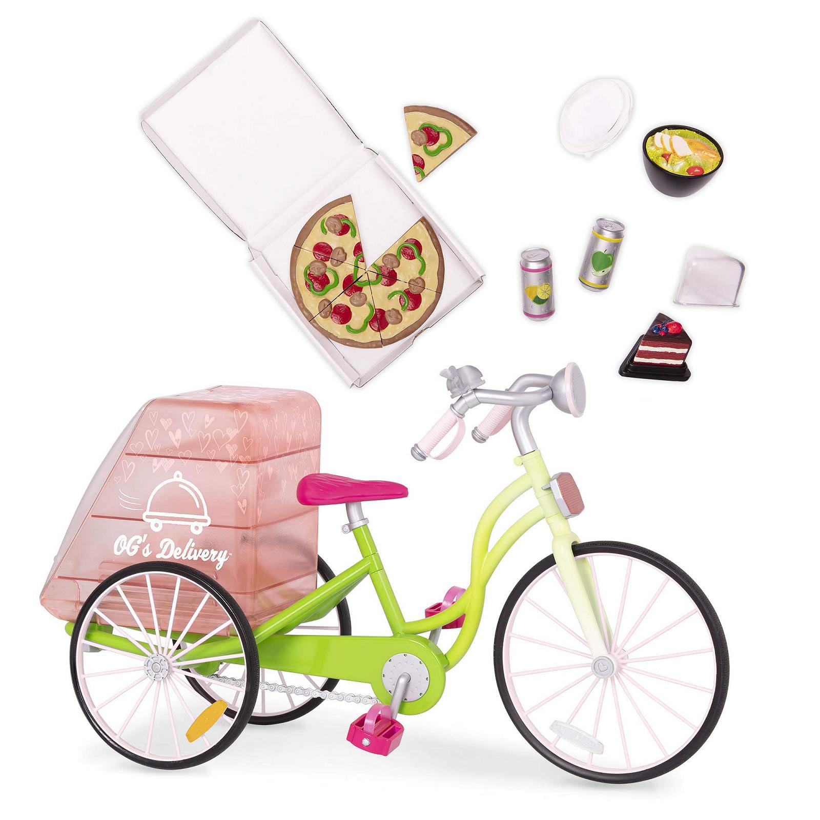 Комплект Our Generation Bicycle Set Delivery Basket Іграшкова їжа Аксесуари для ляльок (46 см) Великий для дітей від 3 років Вантажний велосипед, фото №1