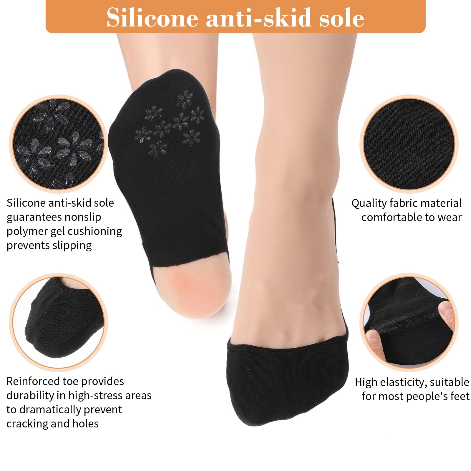 Носки-следки Женские M Черный, Телесный, Телесный + черный, 4/6 пары, фото №3