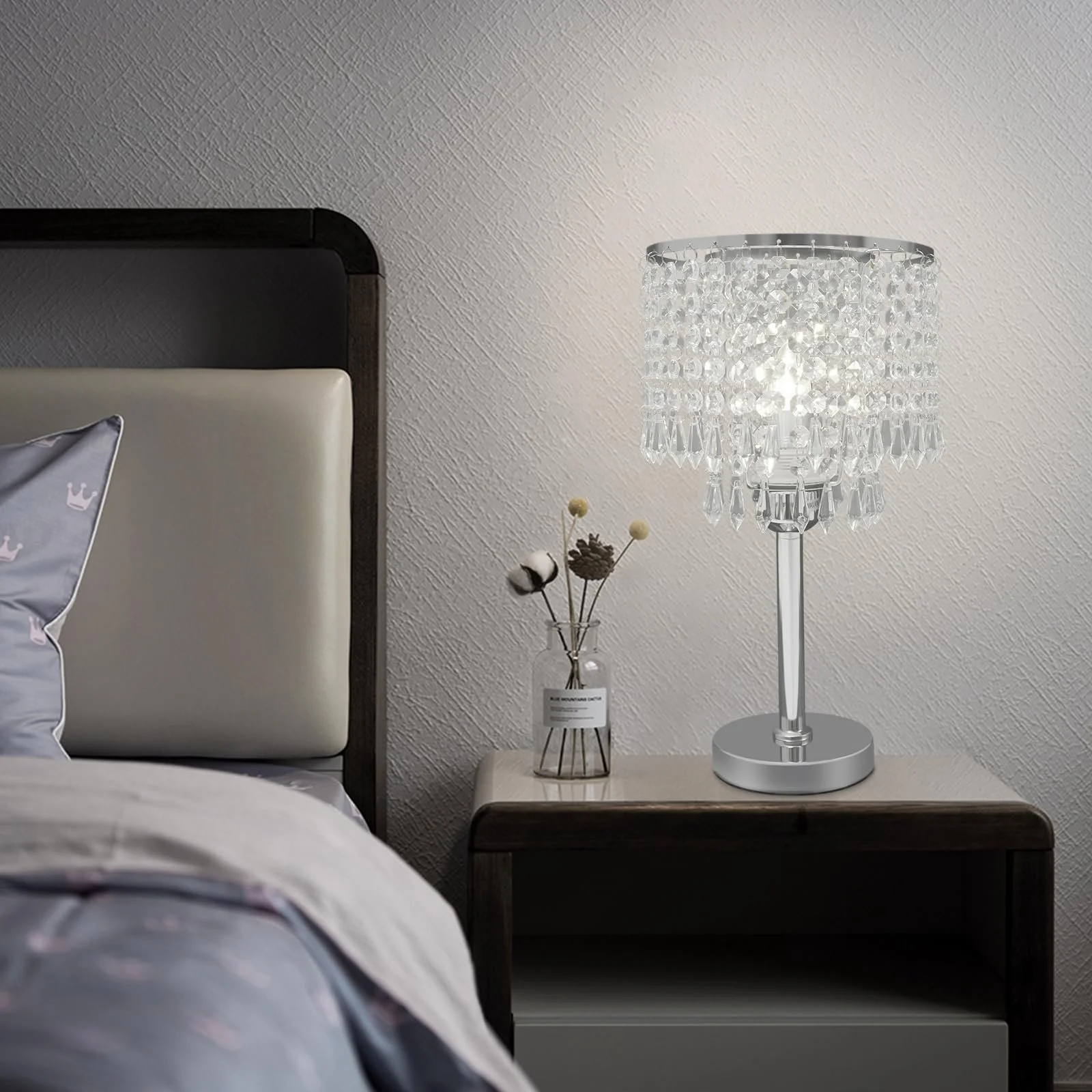 Настільна лампа кришталева E27 на круглій основі Срібляста, фото №3