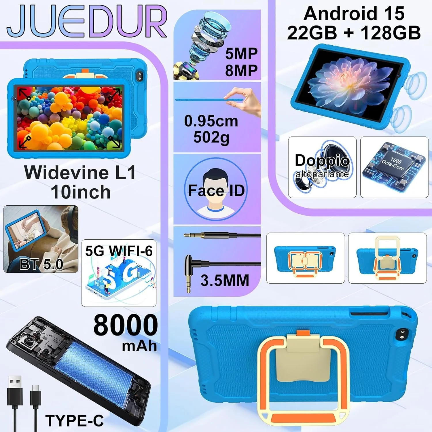 Планшет 10'' JUEDUR R500 8+22/128Gb 8 ядер Android 15 8000 мАг Чорний, фото №2 Планшет 10'' JUEDUR R500 8+22/128Gb 8 ядер Android 15 8000 мАг Чорний, фото №2