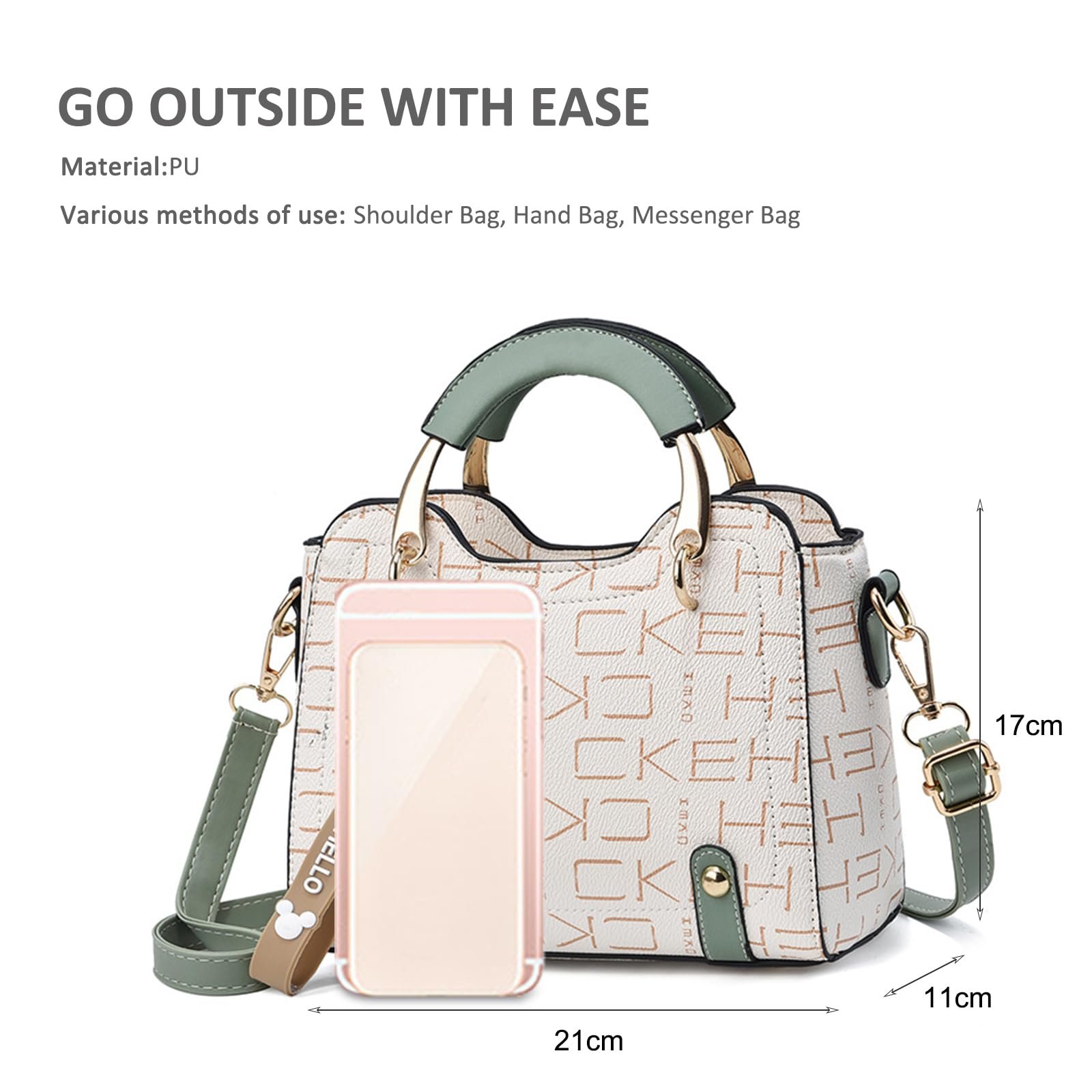 Сумка з верхньою ручкою NICOLE & DORIS Маленька Жіноча Сумка на Плече Модна Сумка на Плече з PU Шкіри Міні Сумка з Підвіскою, Зелений з Літерами, фото №5 Сумка з верхньою ручкою NICOLE & DORIS Маленька Жіноча Сумка на Плече Модна Сумка на Плече з PU Шкіри Міні Сумка з Підвіскою, Зелений з Літерами, фото №5