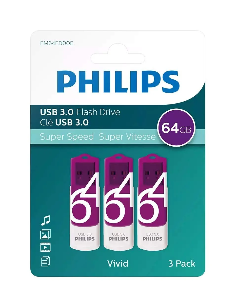 USB Flash Drive Philips Vivid Edition Super Speed 3.0 3X 64GB Silver, фото №1