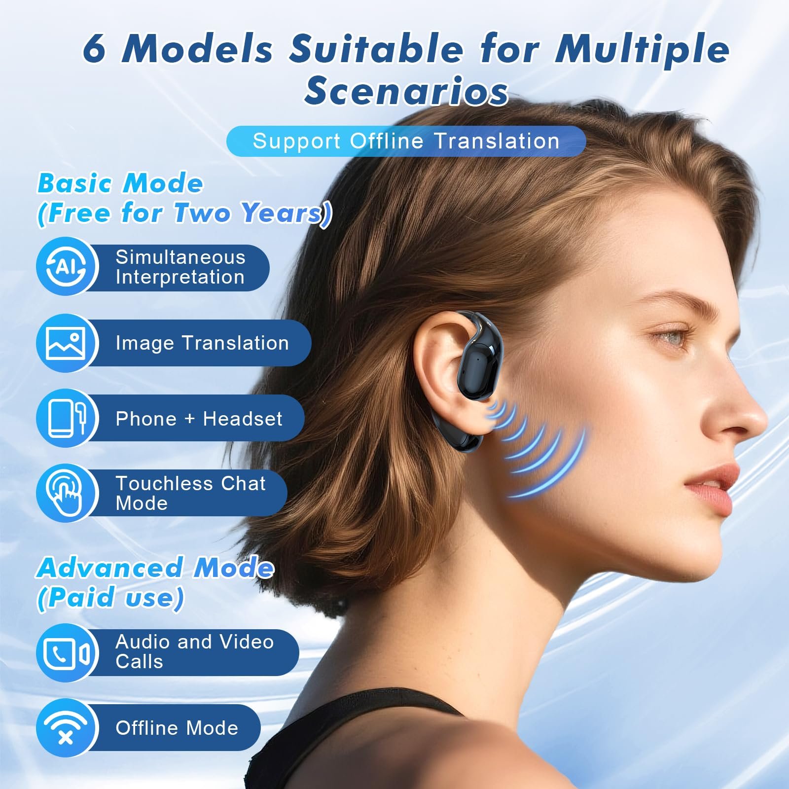 Навушники-перекладачі KI, з перекладом у реальному часі, 6 режимів, фото №4