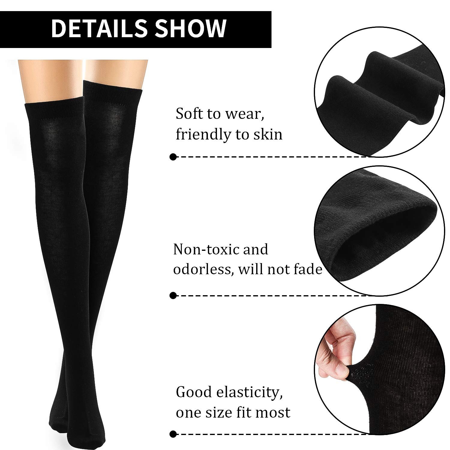 Чулки выше колена SATINIOR, черные, 60 см, фото №3