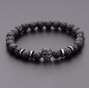 Браслет черный на руку с натурального камня Череп - Фото 1