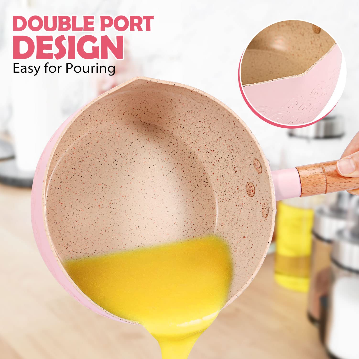 Каструля Bundlepro Non Stick 2.1L Алюмінієвий Силіконовий шпатель Рожевий, фото №5