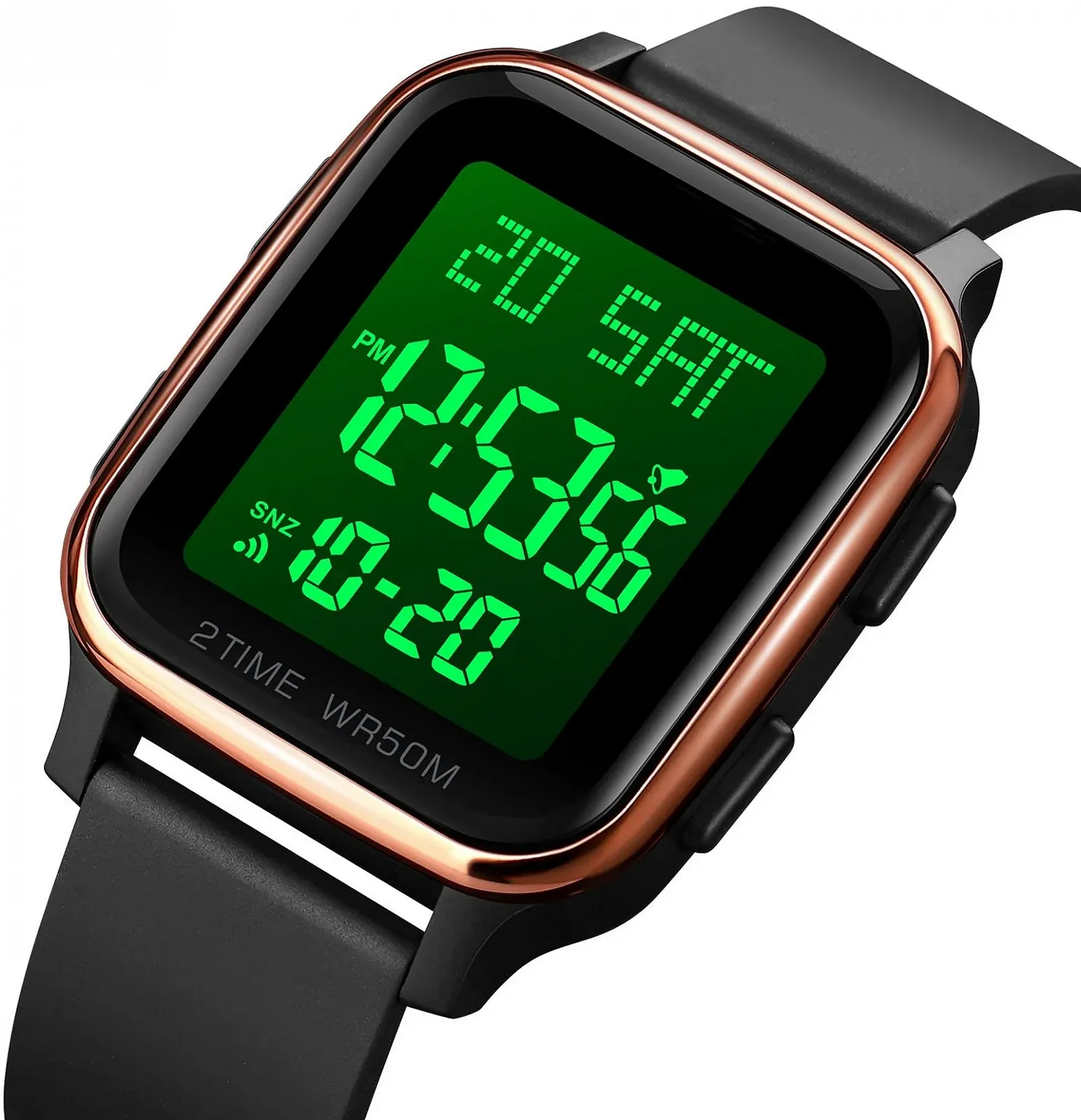 Цифровые LED часы Findtime Мужские Женские Прямоугольные Квадратные Большие Цифры Унисекс Мужские Спортивные Водонепроницаемые Двойное Время Таймер Секундомер Черный, фото №2