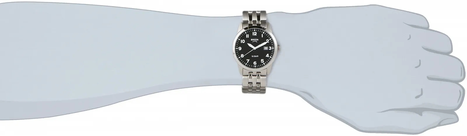 Часы Boccia мужские титановые 3631-02, серебристый/черный, браслет, фото №2