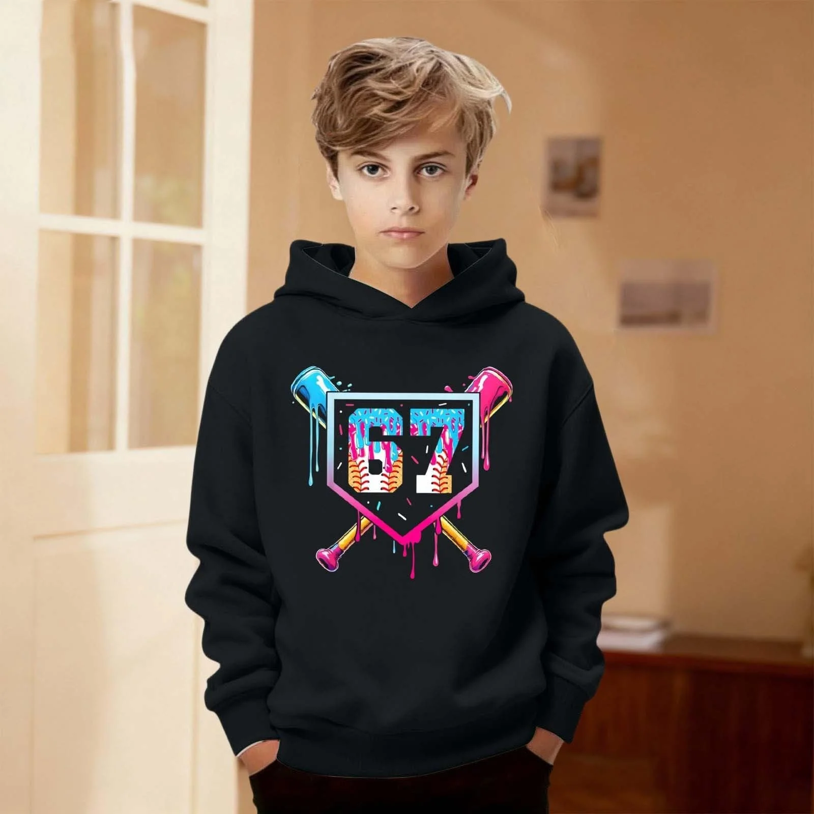 Пуловер з принтом 67, зимовий, для підлітків, фото №2