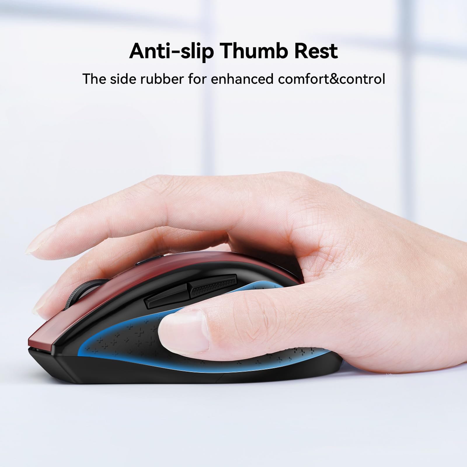 Мышь TECKNET Беспроводная 4800DPI 2.4GHz Бесшумная с Нано-приемником, Боковым управлением, 6 Регулируемыми уровнями DPI, Шестью кнопками Черная, фото №6