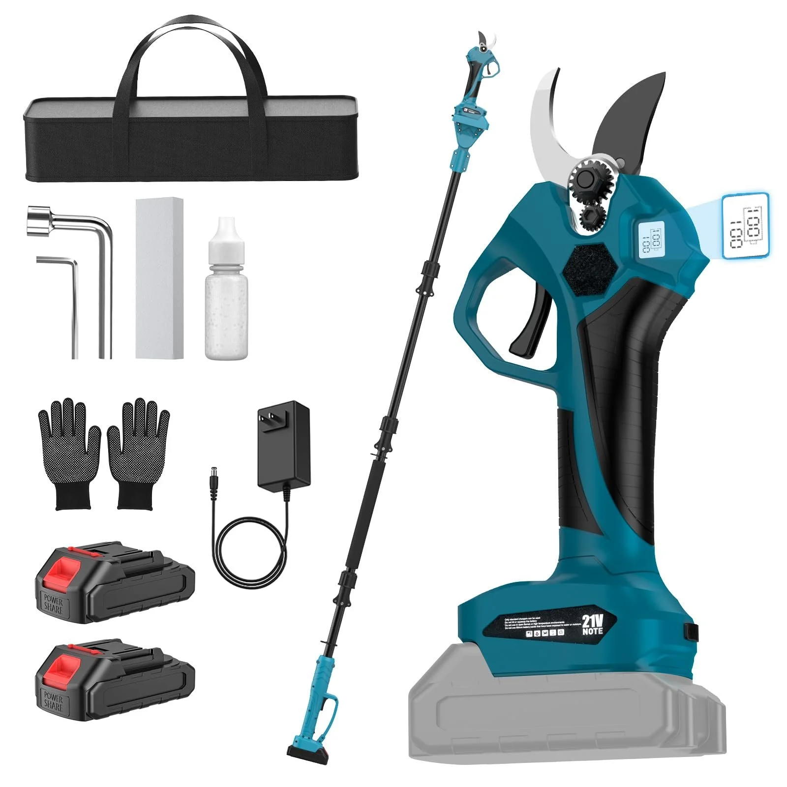 Акумуляторний електричний секатор телескопічна штанга 2 м 40 мм 2 акумулятори, фото №1