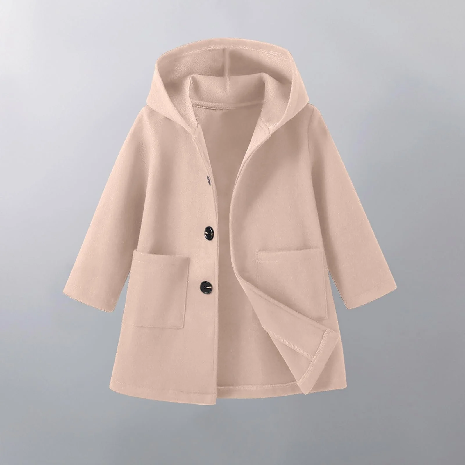 Девочки Толстовка Зимнее пальто для подростков Пуговицы Тренч с капюшоном Однотонная ветровка Длинный рукав Зимнее пальто Ветровка с карманами Осенняя зимняя куртка с капюшоном Школьная спортивная одежда, фото №5