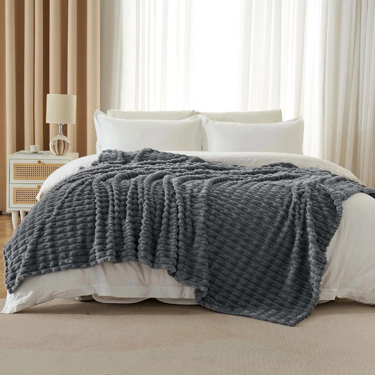 Покривало MIULEE Плюшева Флісова Тепла М'яка 150 x 200 см Темно-сіра, фото №4