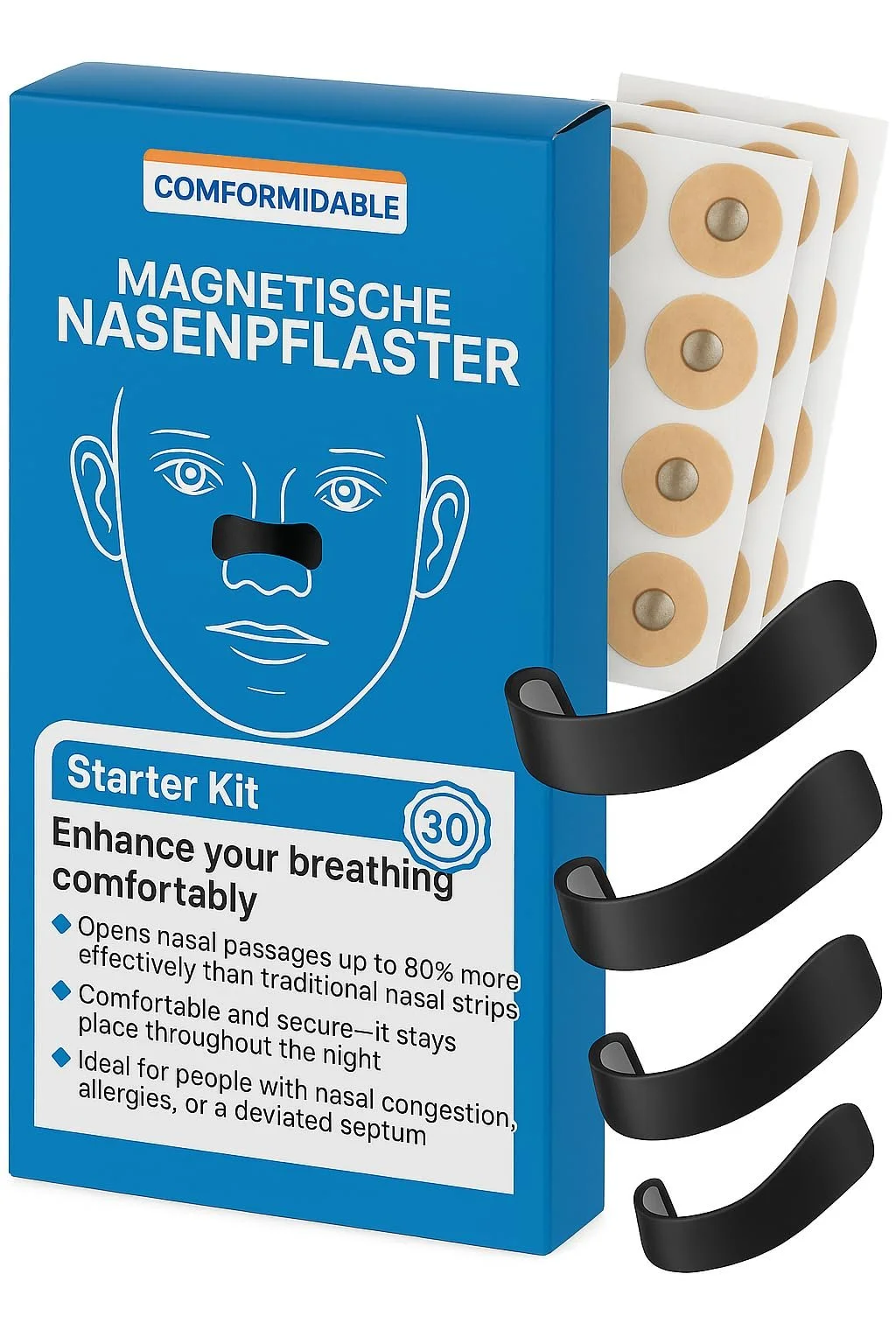 Пластир на ніс магнітний 60 шт на 30 днів магнітні смужки для носа для кращого сну та дихання, фото №1