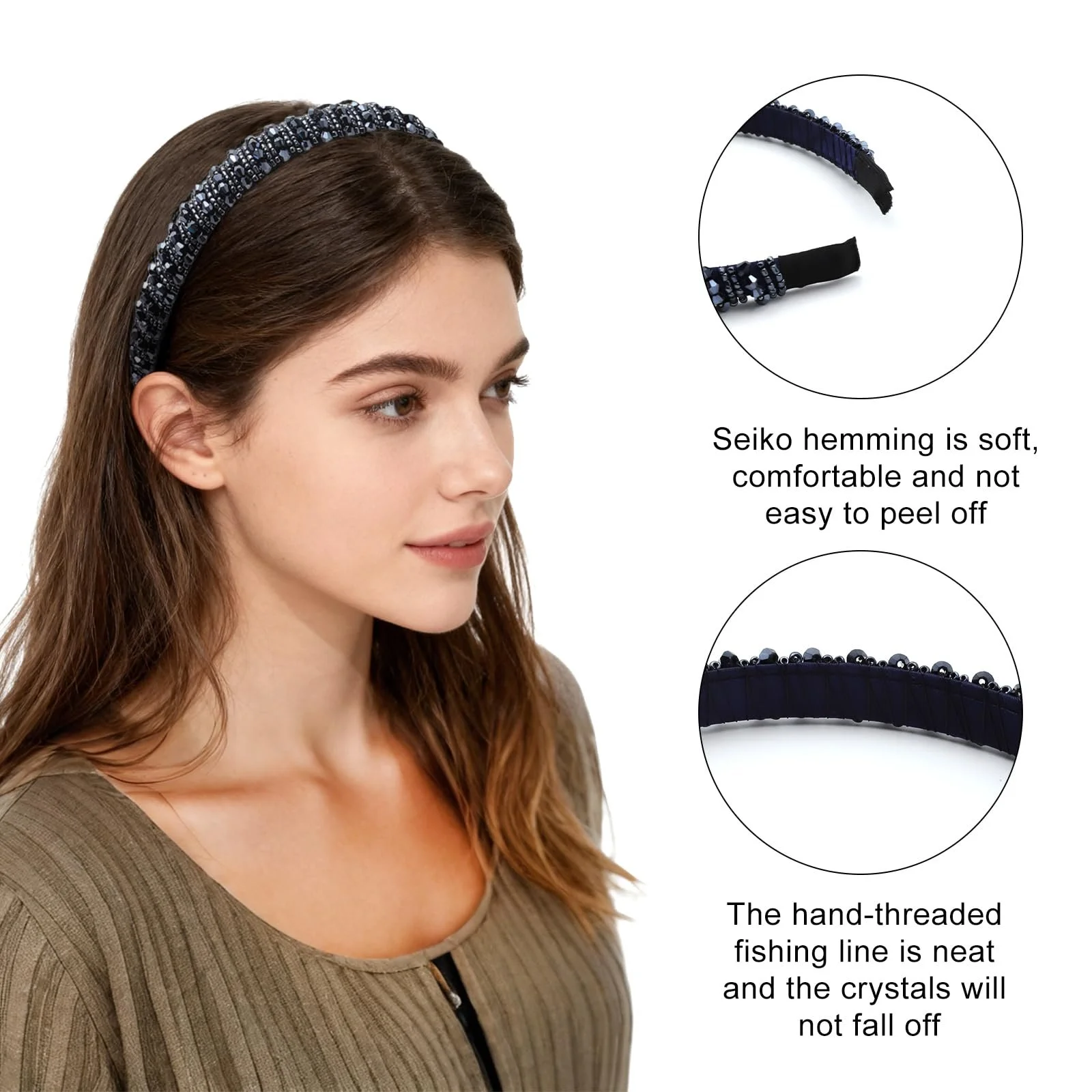 Обруч Ретро Стрази Жіночий, 3 шт., Кришталеві намистини, фото №3