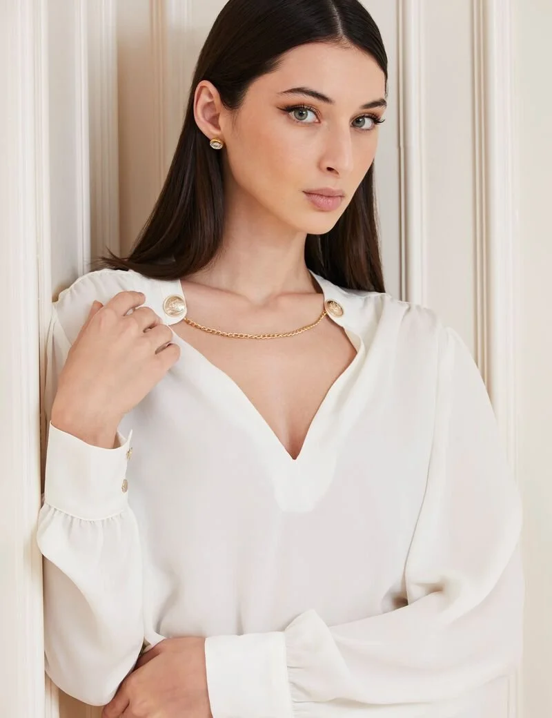 Женская блузка Marciano by Guess - Chain Collar Blouse (4RGH009998Z) Белая - 42, фото №2