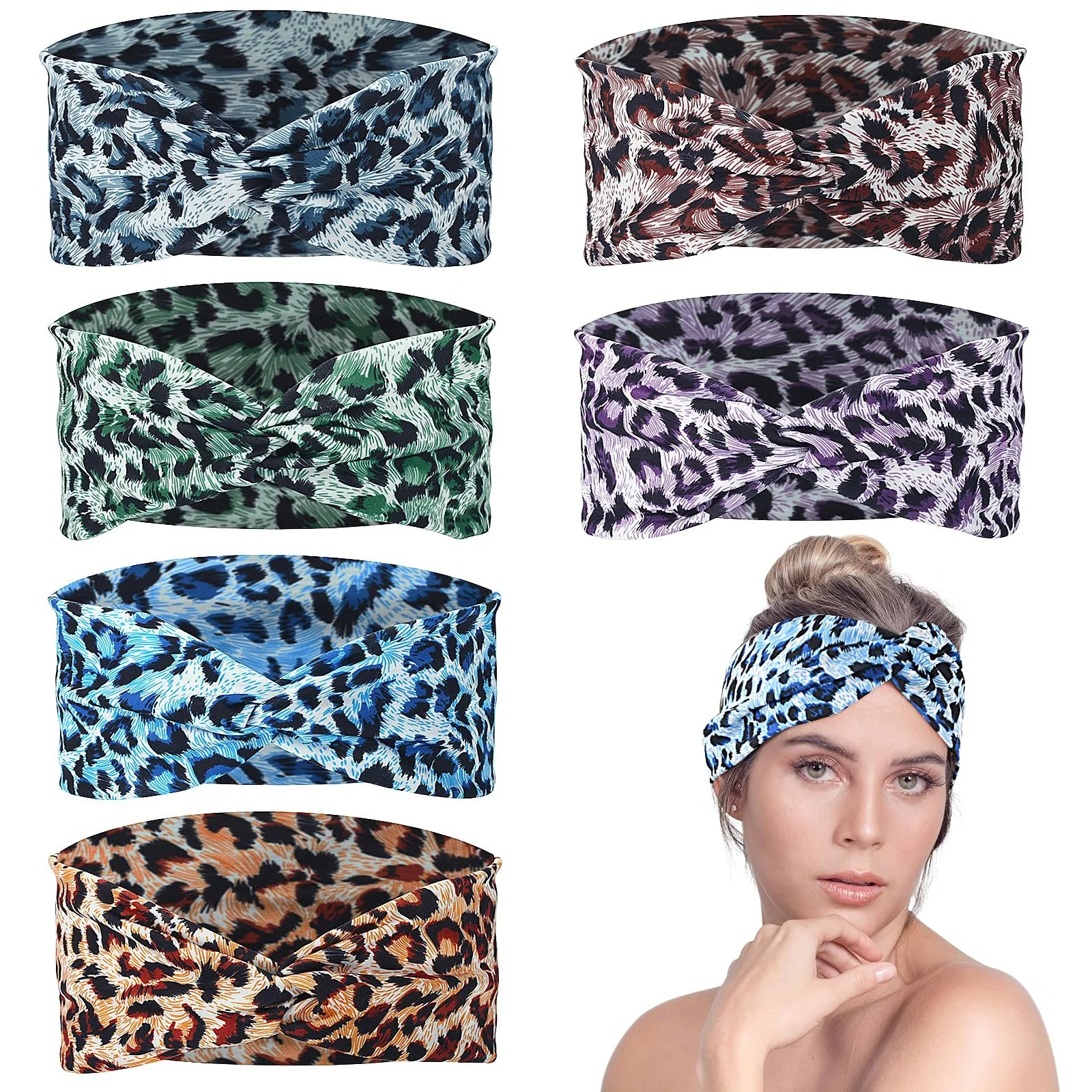 Жіноча Пов'язка на Голову з Леопардовим Принтом, Широка, Еластична, фото №1 Жіноча Пов'язка на Голову з Леопардовим Принтом, Широка, Еластична, фото №1