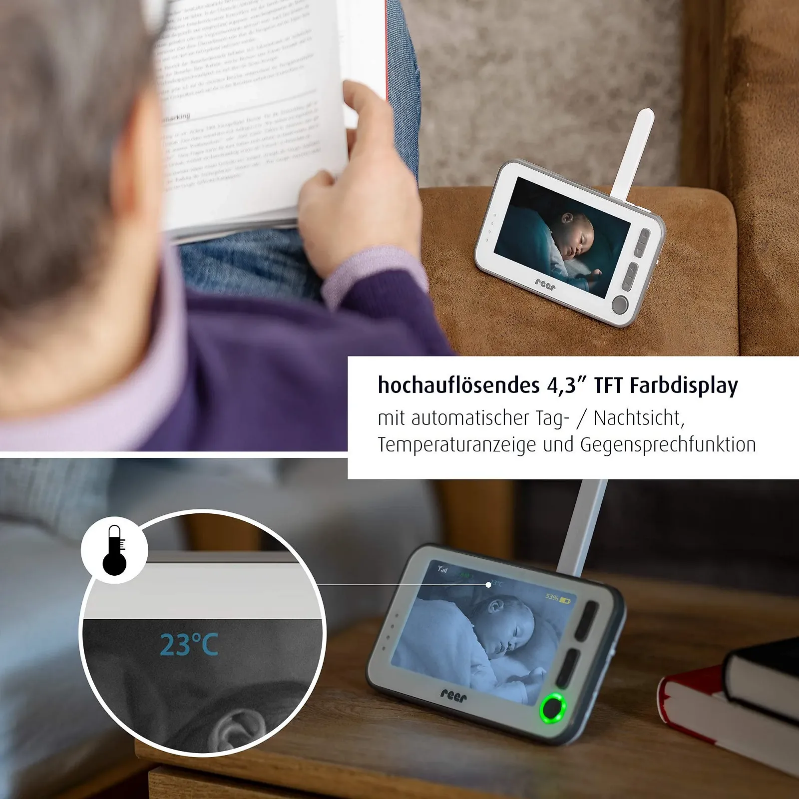 Відеоняня Reer BabyCam XL 80440 Нічне бачення Відстеження руху Білий, фото №6 Відеоняня Reer BabyCam XL 80440 Нічне бачення Відстеження руху Білий, фото №6