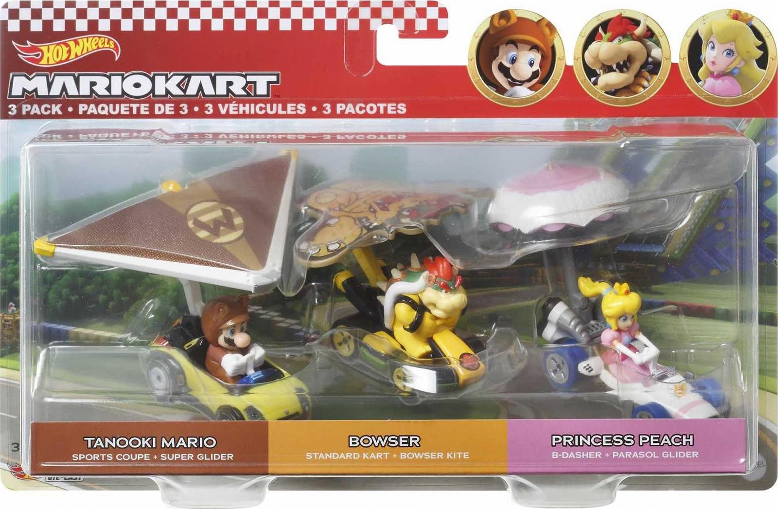 Игрушечные автомобили Hot Wheels Super Mario Kart Glider 3 шт 1:64 Поворотные колеса, фото №6