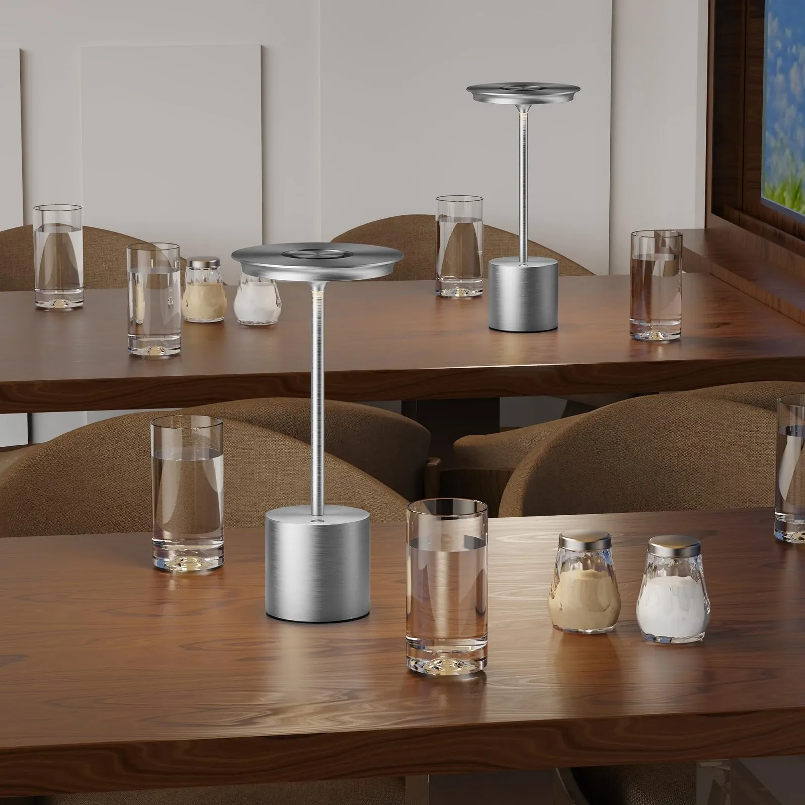 Настільна лампа LED Бездротова 3 колірні температури Діммована IP54 Акумулятор 6000 мАг (Срібляста), фото №7