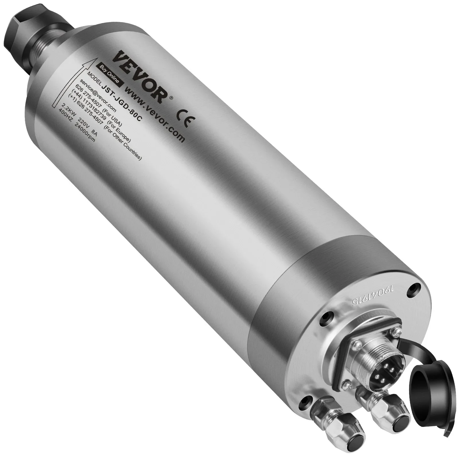 Шпиндельний двигун VEVOR JST-JGD-80C з повітряним охолодженням / 2.2 кВТ / 24000 об/хв / 400 Гц / Сріблястий, фото №4