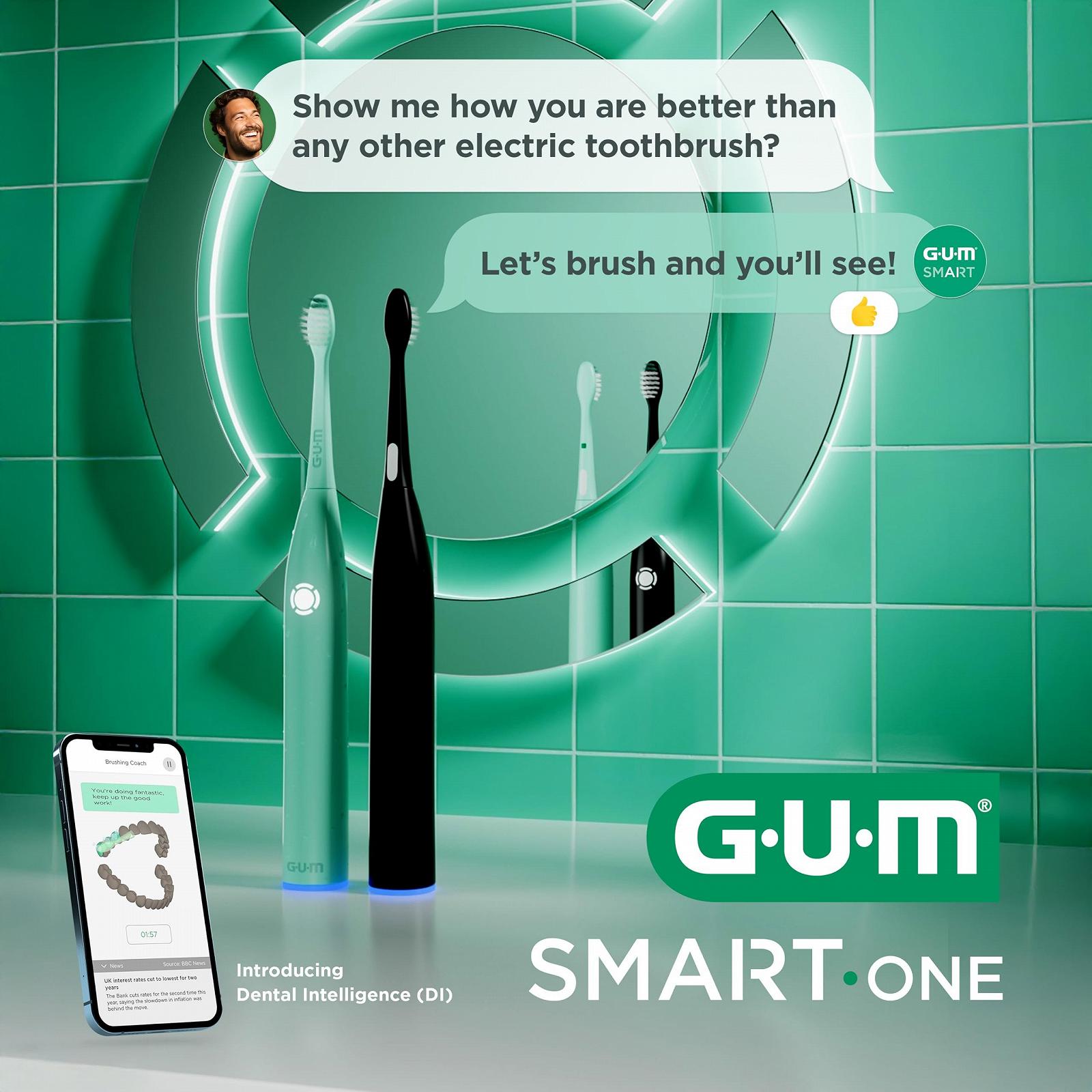 Електрична звукова зубна щітка GUM Smart One 4 режими 6 тижнів роботи додаток Чорна, фото №2