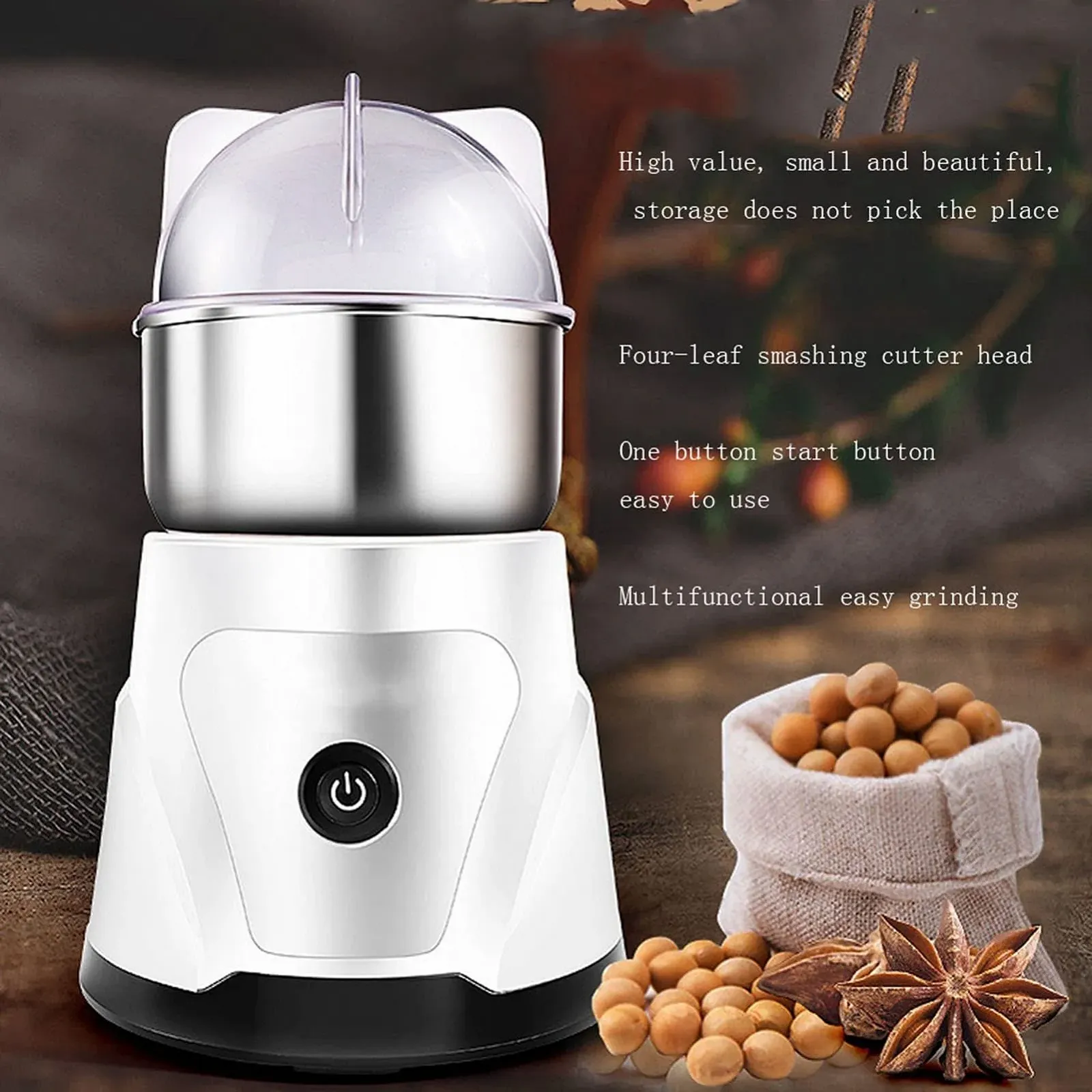 Електрична кавомолка портативна 4-лезова для кавових зерен, спецій, насіння, перцю, цукру, солі, фото №7