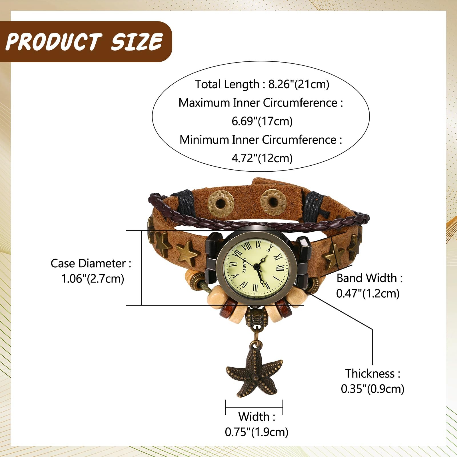 Женские Часы JewelryWe Ретро Плетеный Кожаный Браслет-Браслет с Подвеской в Форме Листа Дерева, фото №4