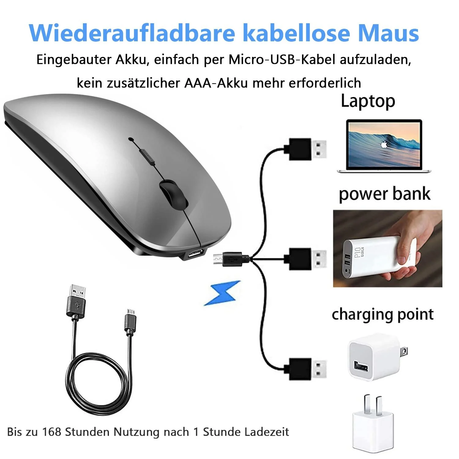 Мышь LEAPEST Беспроводная Bluetooth Серая с черным, фото №6