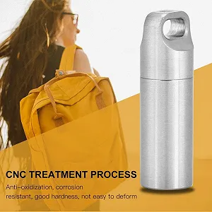 Контейнер для таблеток з брелоком, водонепроникний, з нержавіючої сталі, для кемпінгу, пляшка для виживання з кільцем для ключів, розмір L synthetic.ua - Фото 1