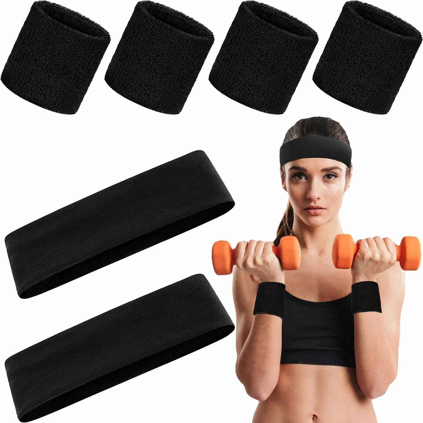 Пов'язка на голову Спортивна для жінок Еластична тонка Чорний, фото №1