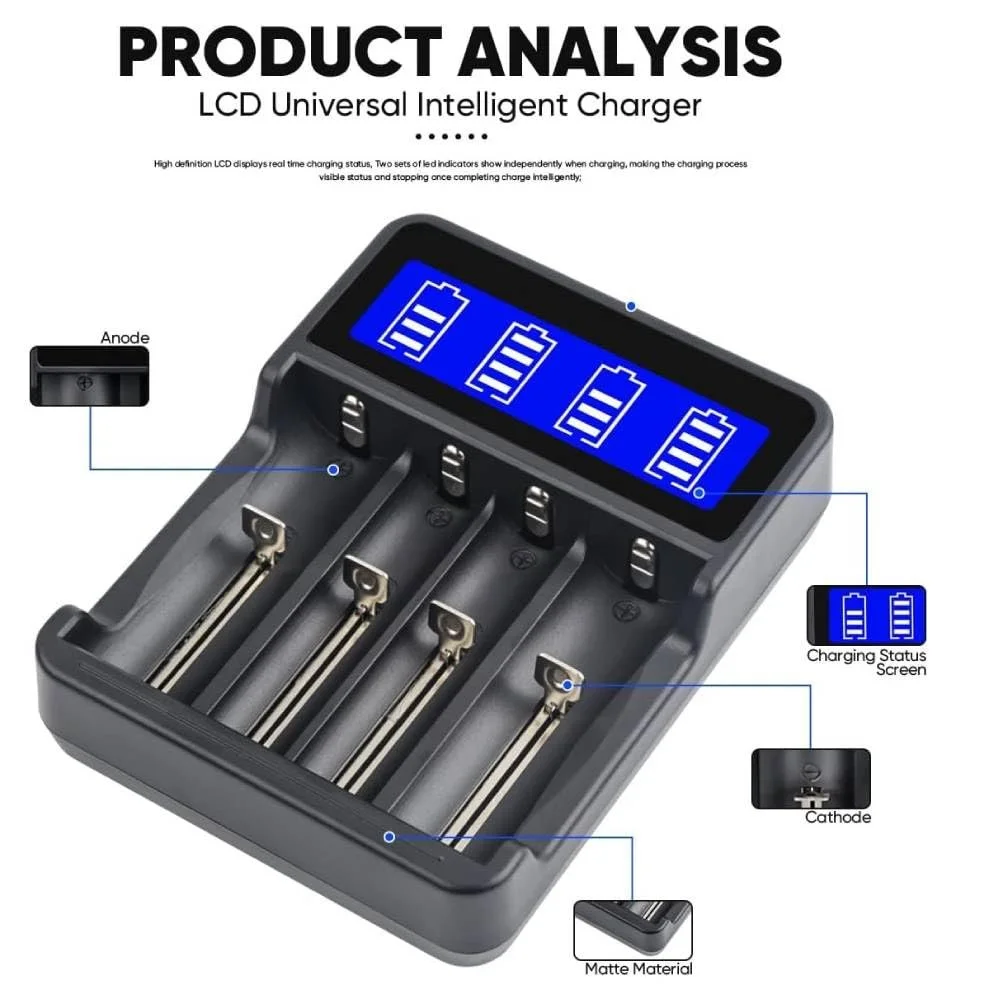 Зарядний пристрій для акумуляторів 18650 з 4 акумуляторами NI-MH 3.7 В 3500 mAh Flat Top, фото №6 Зарядний пристрій для акумуляторів 18650 з 4 акумуляторами NI-MH 3.7 В 3500 mAh Flat Top, фото №6