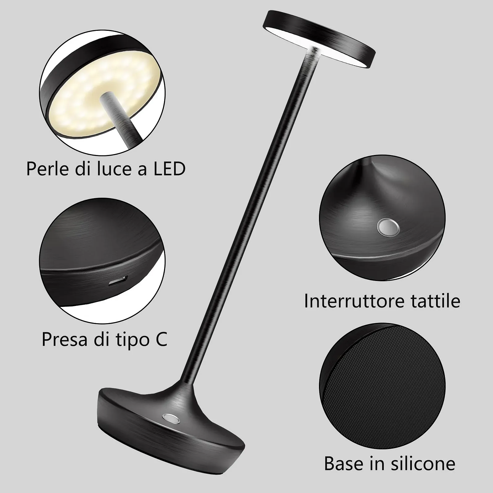 Настільна лампа LED Wireless 6000 мАг 3 кольори IP54 Чорна, фото №7