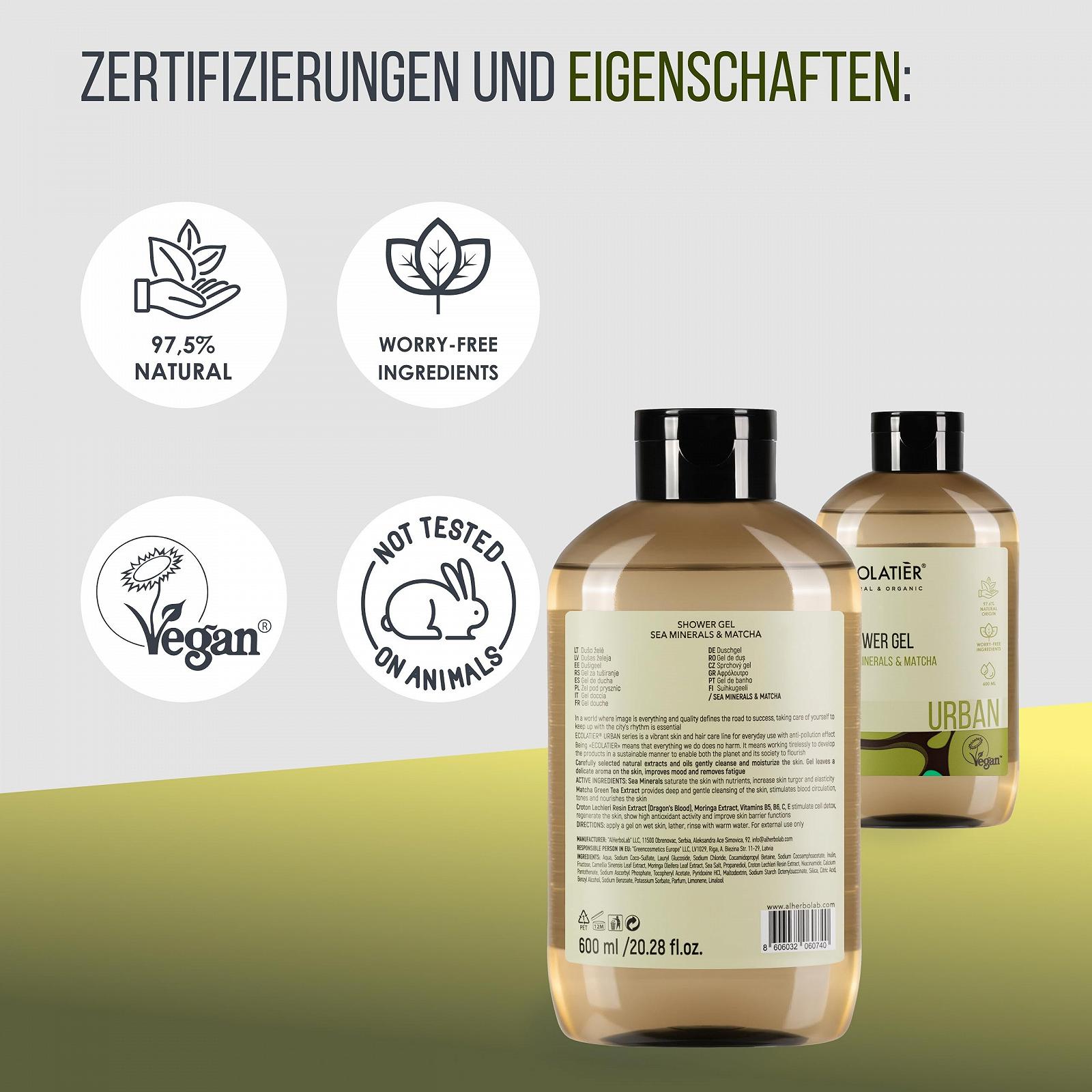 Гель для душу ECOLATIÈR Ecolatier Urban Series Sea Minerals & Matcha 600 мл, фото №7