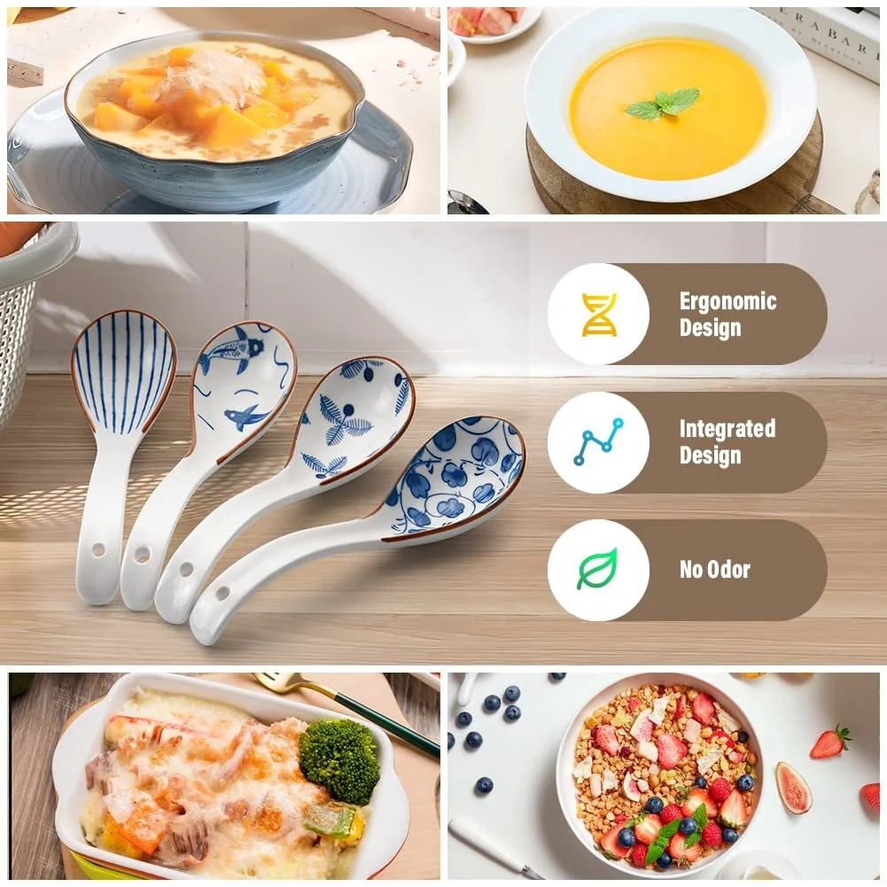 Ложка для азіатського супу Керамічна 16 см, з візерунком ретро, фото №3 Ложка для азіатського супу Керамічна 16 см, з візерунком ретро, фото №3