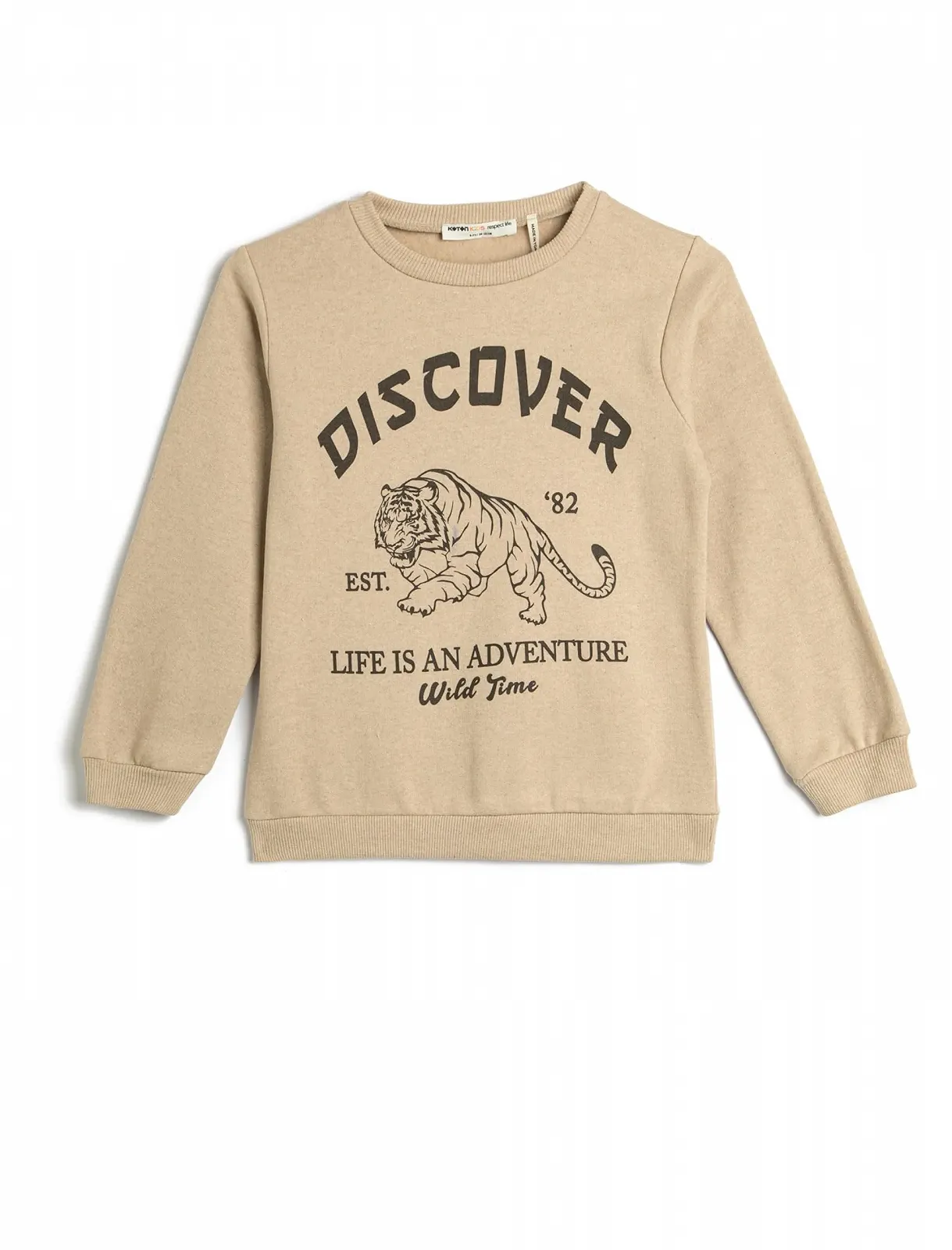 Толстовка Koton З тигром, з довгими рукавами, круглим вирізом горловини та начосом всередині, фото №1