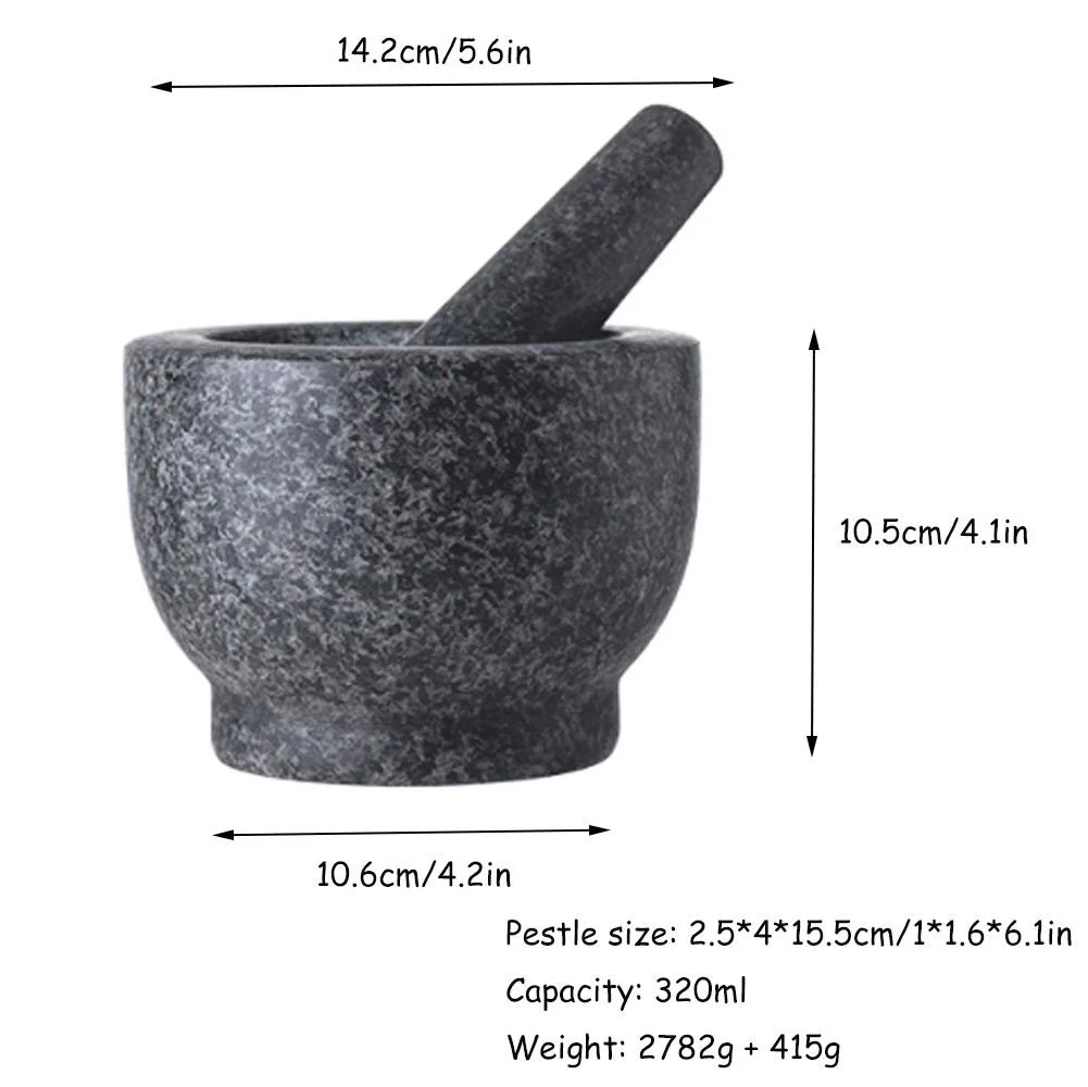 Ступка с пестиком Гранитный набор для измельчения, растирания и дробления, идеально подходит для сальсы, песто, гуакамоле, черный, фото №2
