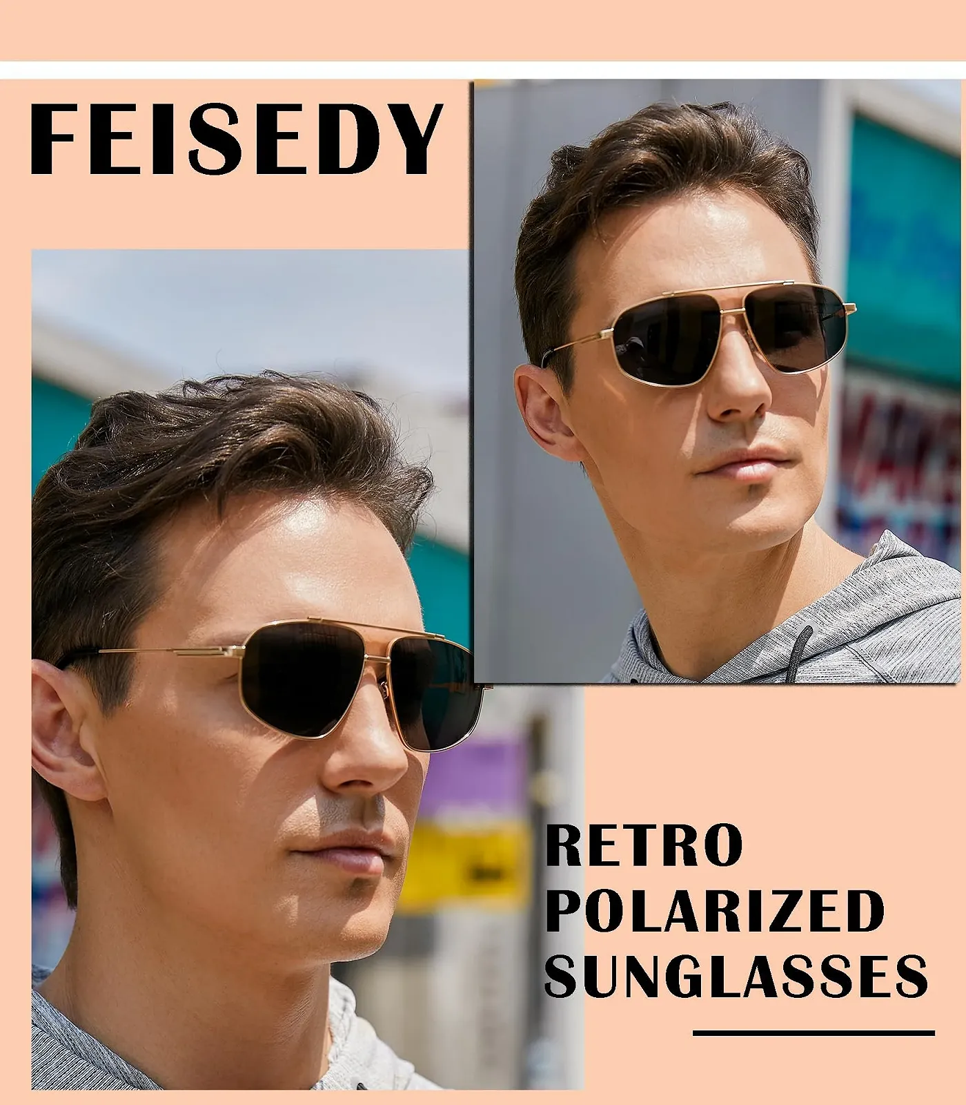 Винтажные очки 70-х FEISEDY Поляризованные Мужские Женские Солнцезащитные с металлической оправой и защитой UV400 B2364, фото №2