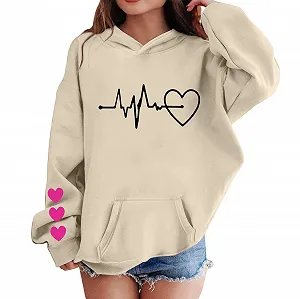 Худи Generisch для девочек-подростков, с принтом, круглым вырезом, карманами, повседневная, свободная, с длинными рукавами, спортивная толстовка для малышей, осенне-зимние топы, толстовка для девочек 140 - Фото 1