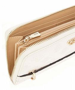 Кошелек GUESS Zarela SLG Большой на молнии вокруг L Cream White Logo, белый логотип synthetic.ua - Фото 1
