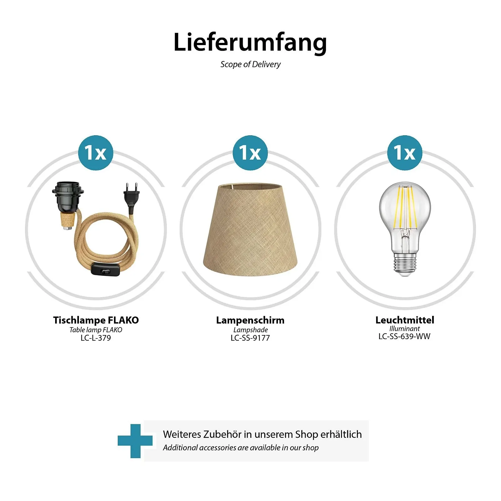 Настільна лампа ledscom.de Flako Hemp Cable E27 LED 7.1 Вт 963 лм без пляшки, бежева, фото №6