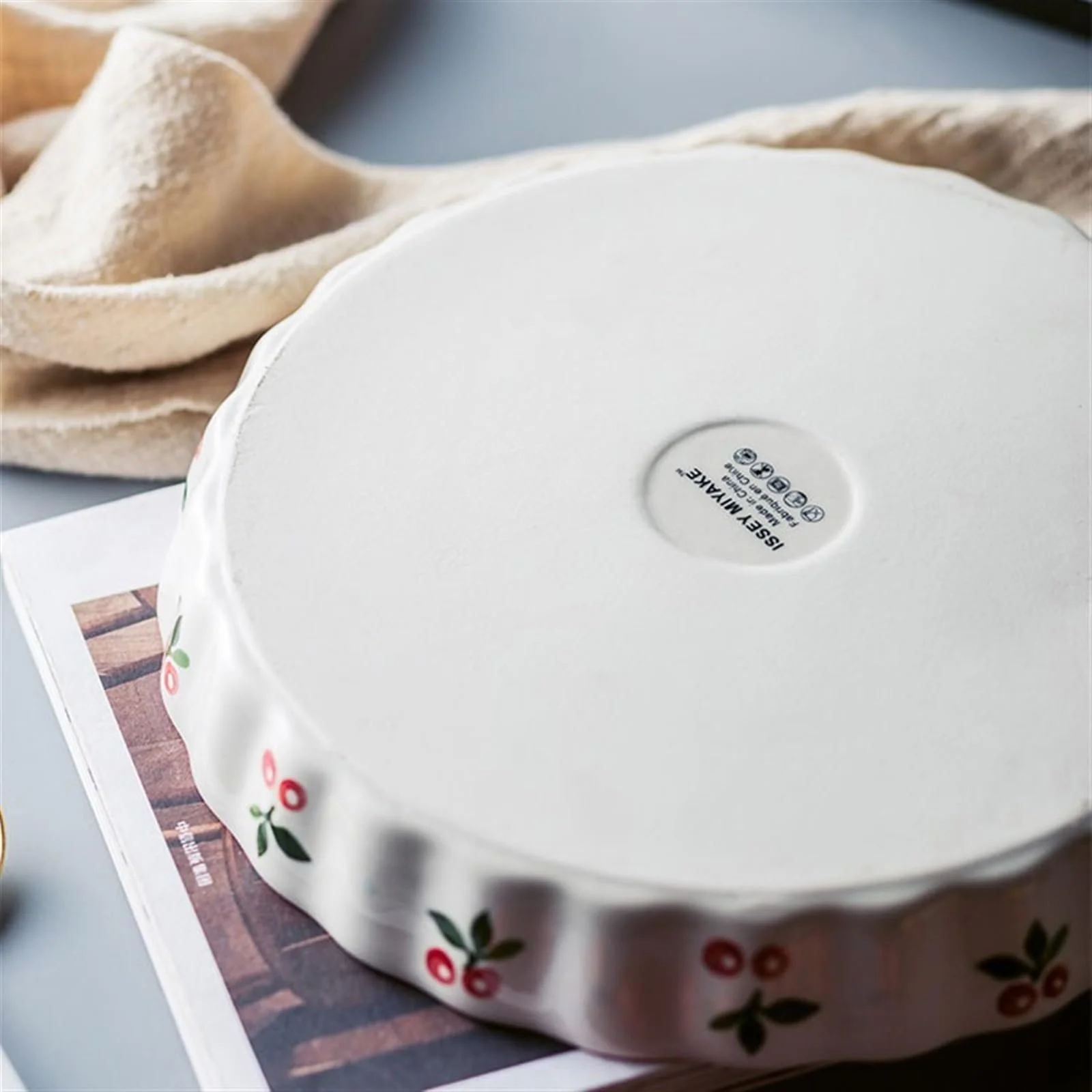 Форма для запекания Keramik Handbemalte Unterglasur 9,5 дюймов Вишня Керамическая Круглая, фото №3